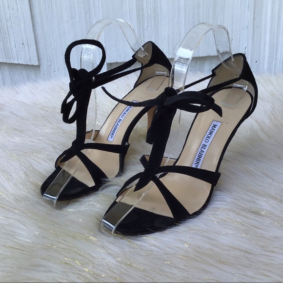 Manolo Blahnik Shoes - Manolo Blahnik suede t strap tie heels